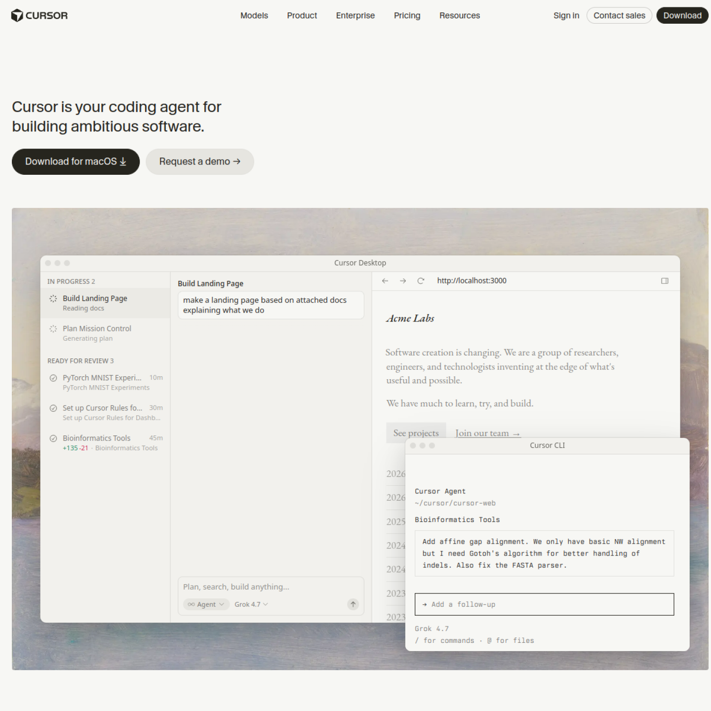 Cursor product interface